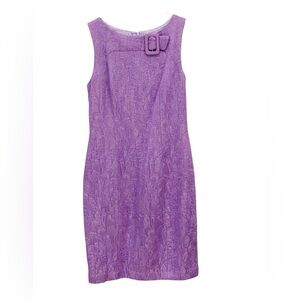 Gorgeous retro embossed lavender sheath dress w/buckle trim “Madman”
